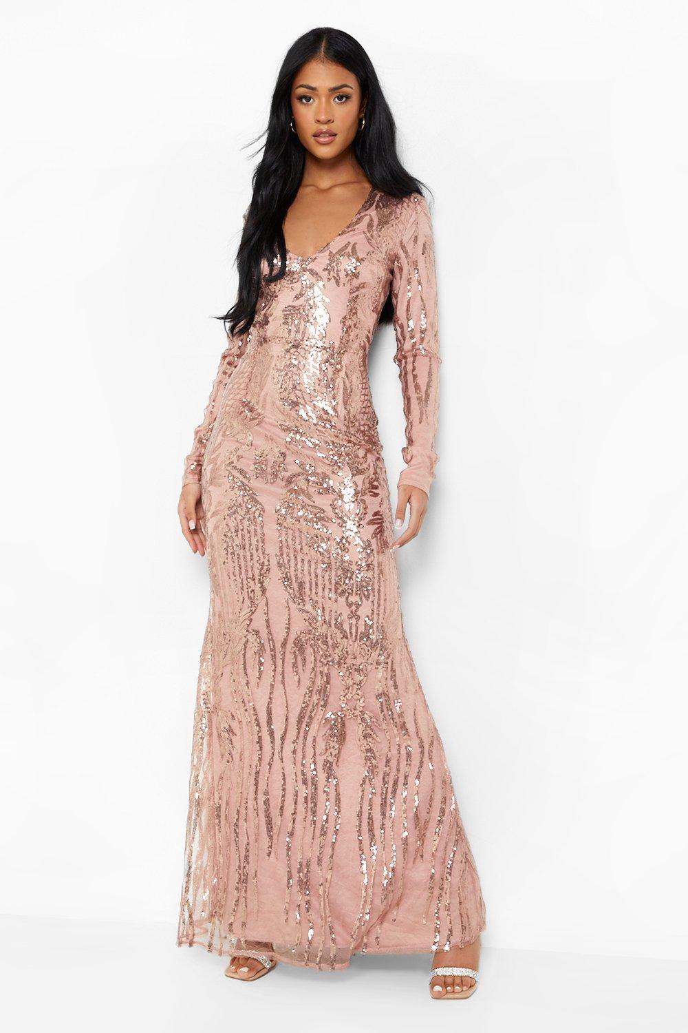 Boohoo rose gold sequin dress sale